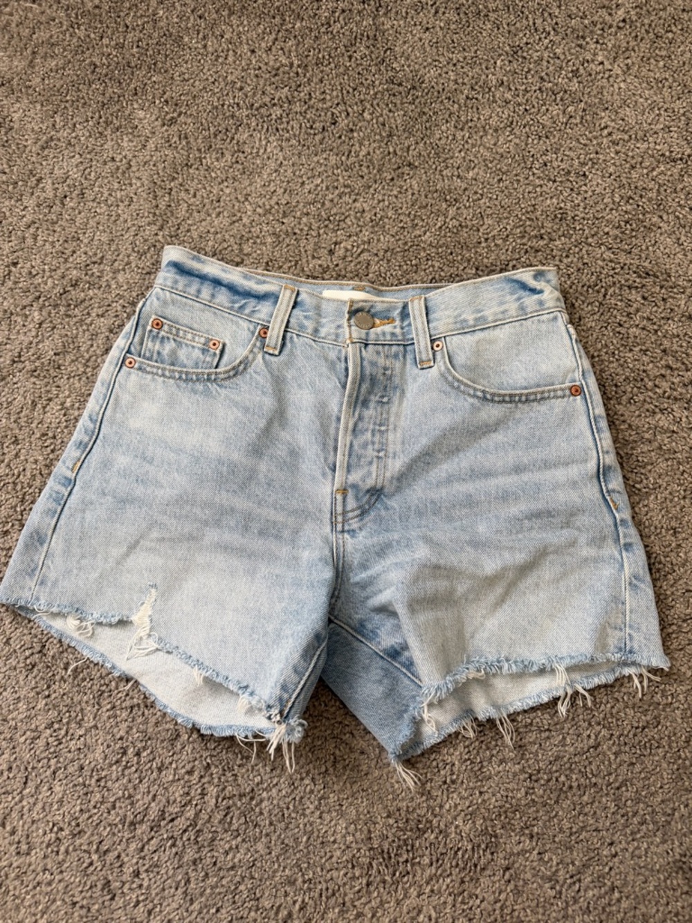Aritzia Light Blue High-Rise Distressed Jean Shorts